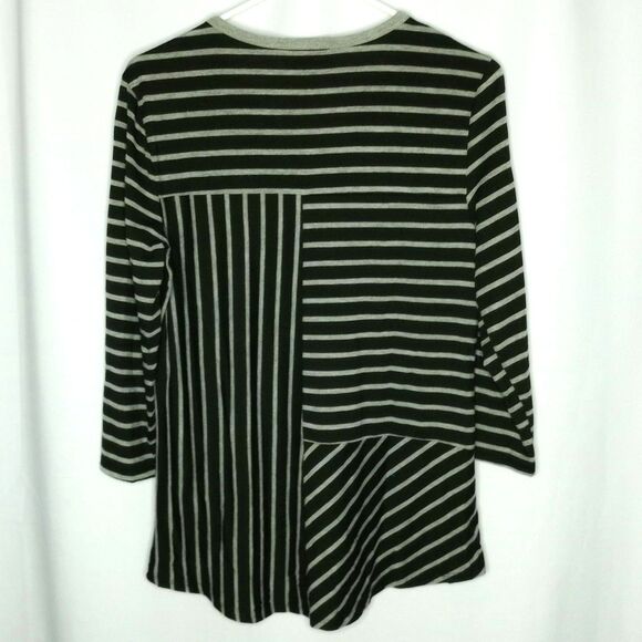 New Directions V Neck Rayon 3/4 Slve Tunic Multi Direction Stripe Long Blouse Sm - Picture 2 of 4